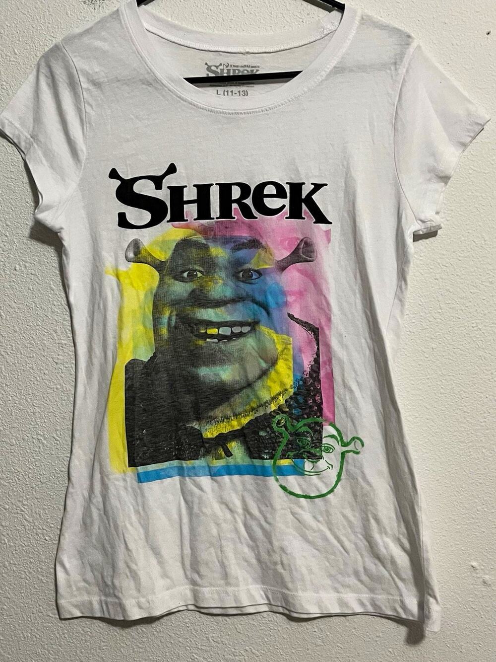 DreamWorks Shrek Girls L (11-13) White Graphic Print Crew Neck Easy Care Tee